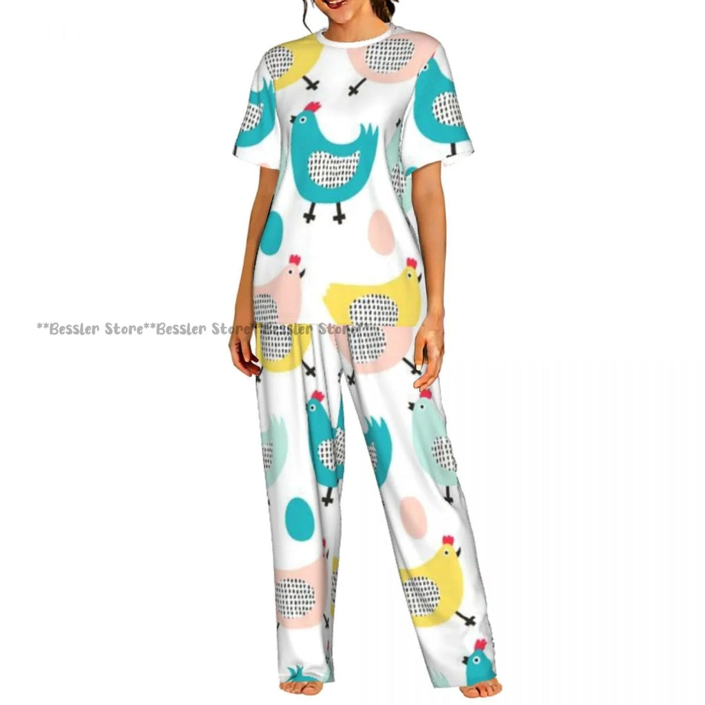 Women's Comfort Pajamas Women's Chicken Pattern Short Sleeve Set Sleepwear
