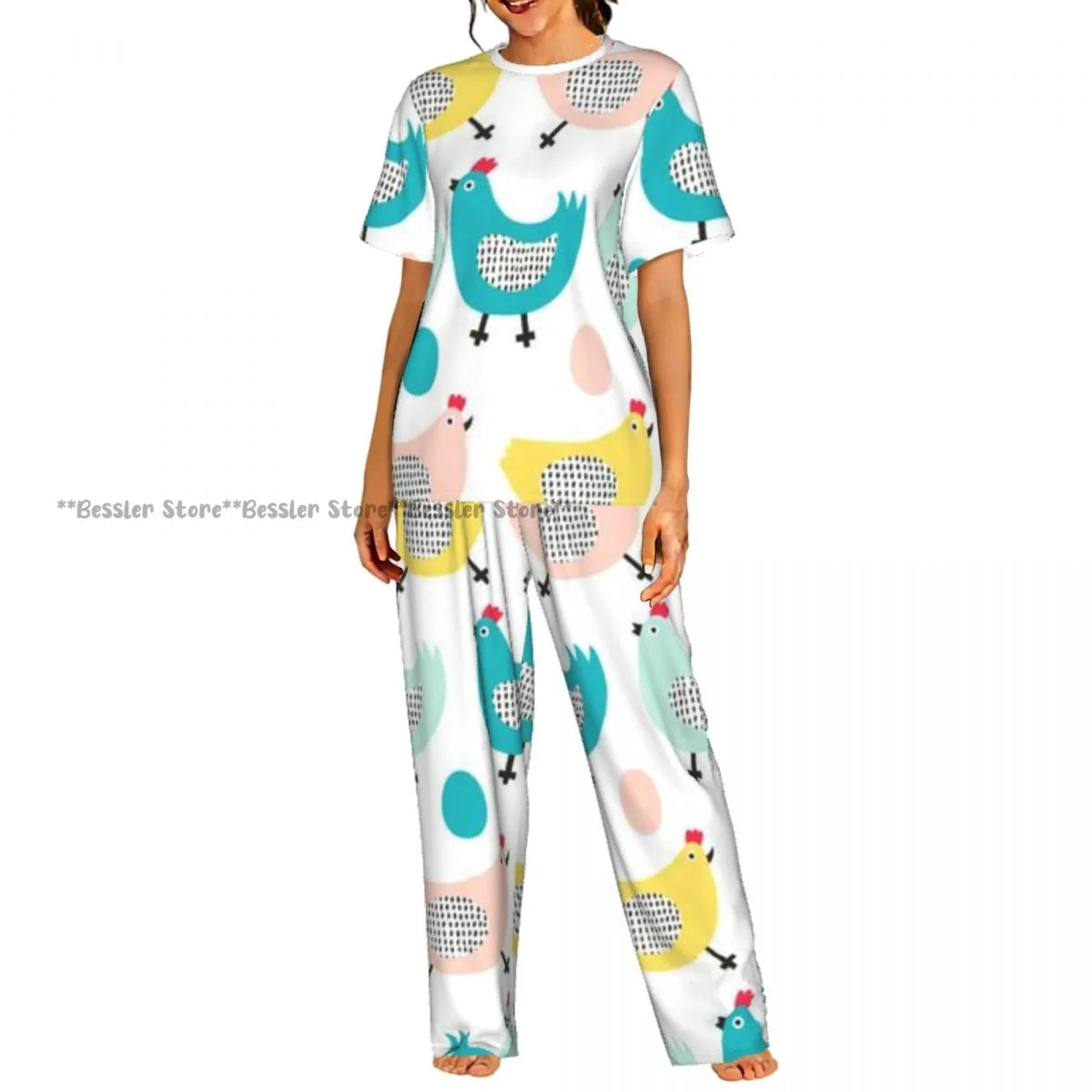 Women's Comfort Pajamas Women's Chicken Pattern Short Sleeve Set Sleepwear