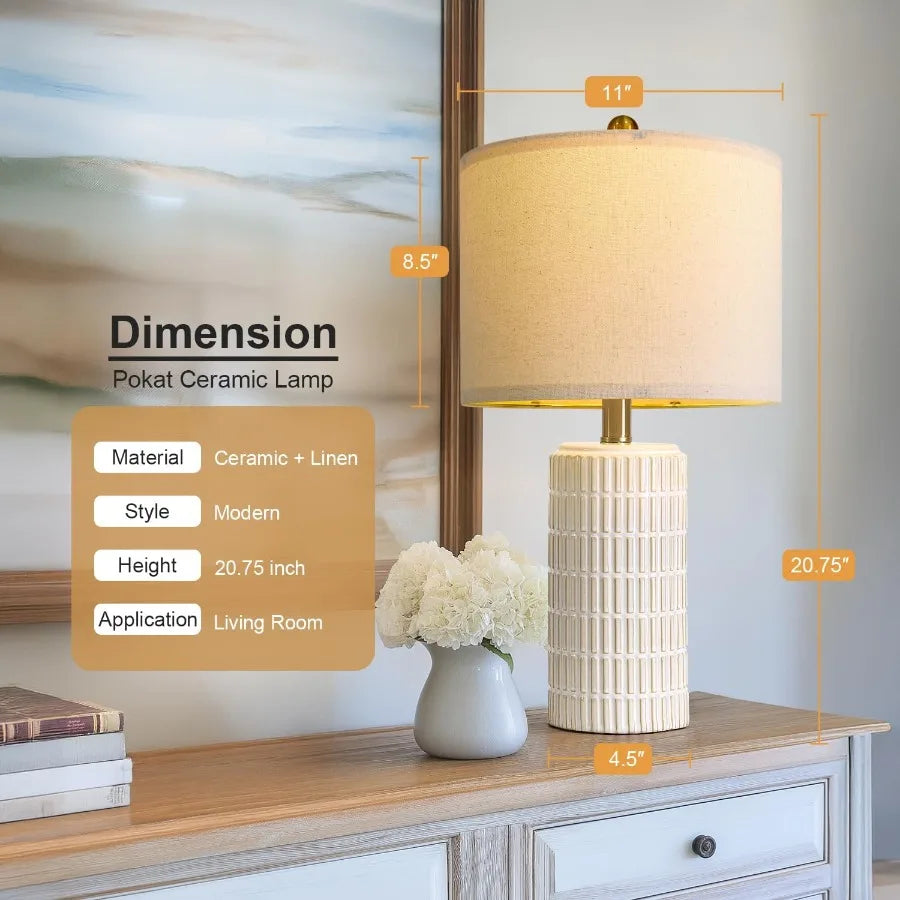 20.75" Small Modern Ceramic Table Lamps Set of 2 for Bedroom White Bedside Lamps for Night Stands Farmhouse Desk Decor Gift Nig