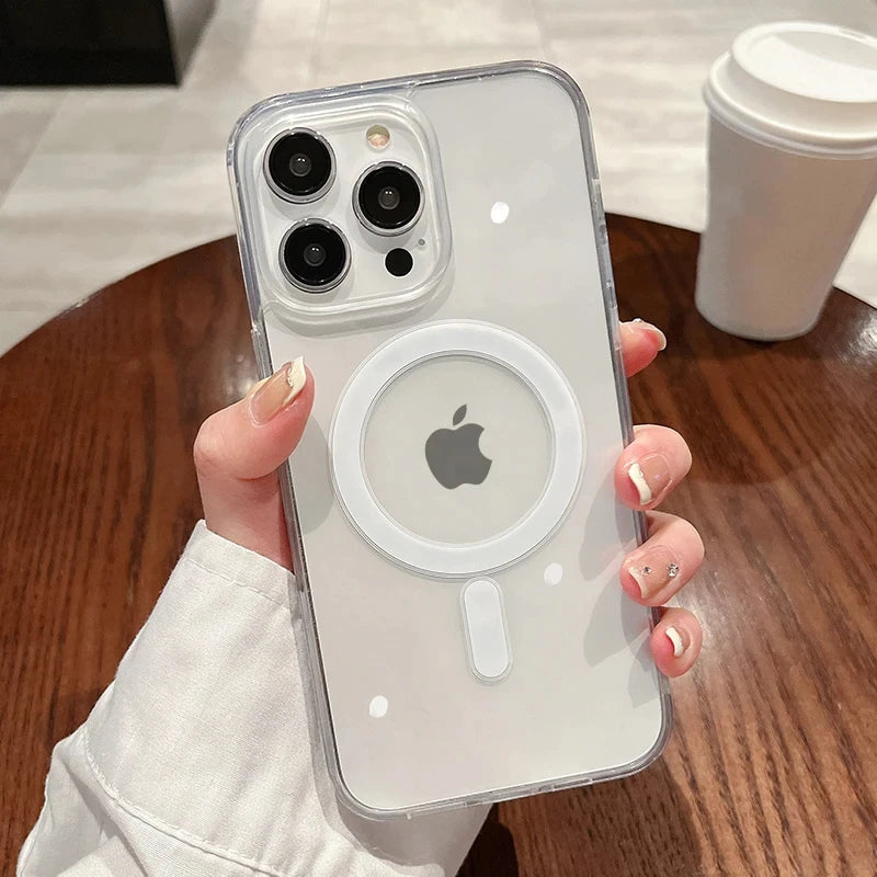 Transparent Magnetic Case For iPhone 15 14 13 Pro Max For Magsafe Clear Wireless Charging Phone Cases