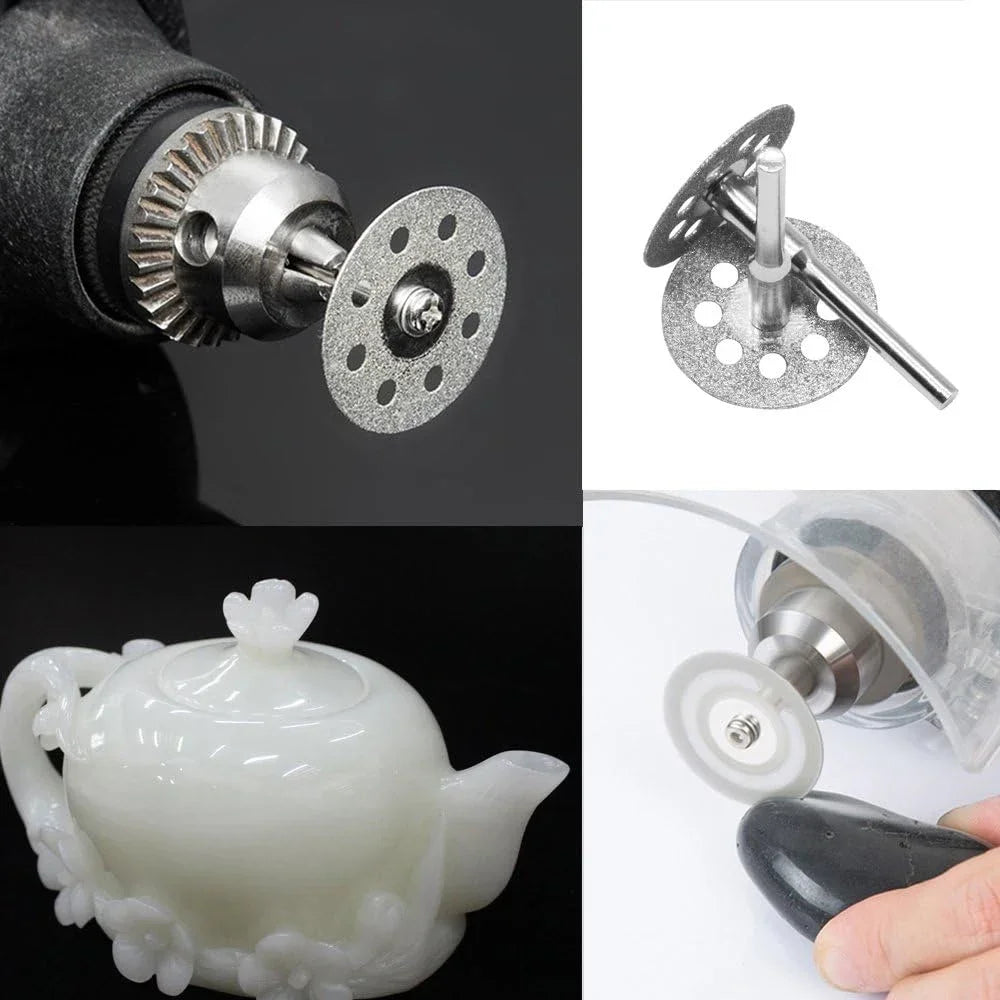 12pcs 22mm Diamond Cutting Disc 3mm Grinding Wheel Mandrel for Metal Cutting Rotary Tool Electric Grinder Parts