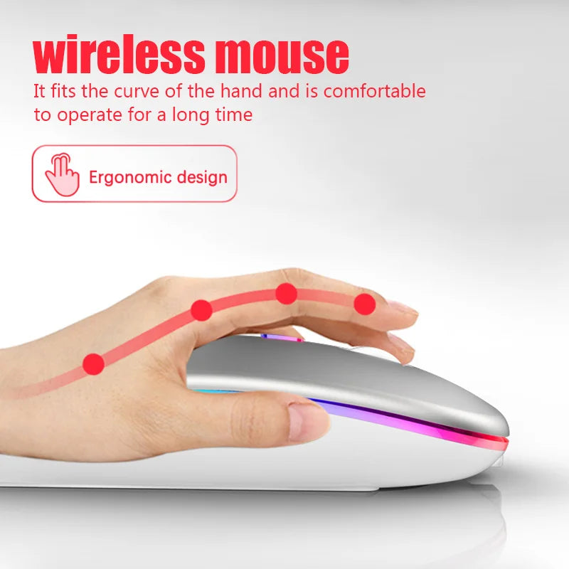 Wireless Mouse Rechargeable Silent LED Backlit Mice PC Laptop Computer Mous 2.4Ghz Receiver Bluetooth Dual Mode Optical Mice