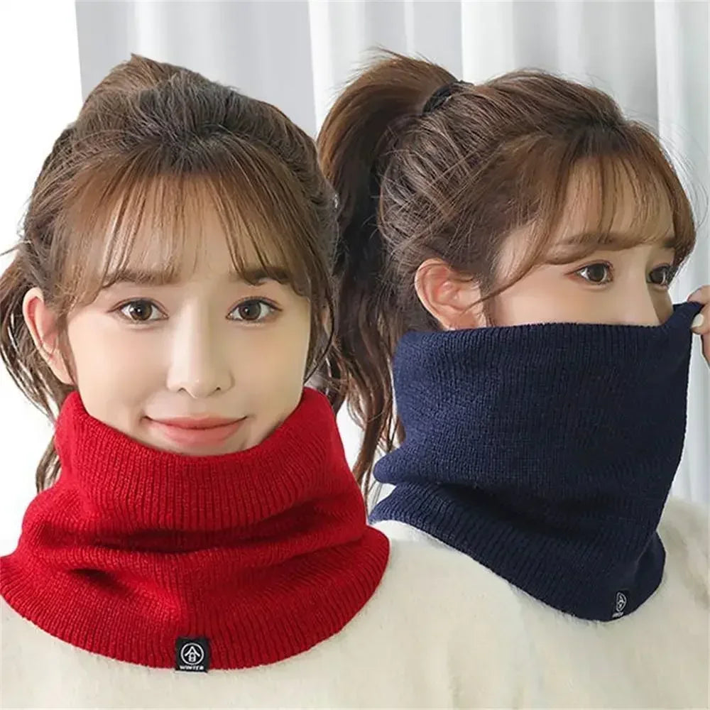 Warm Winter Ring Scarf Women Men Unisex Solid Plus Velvet Knitted Full Face Mask Snood Neck Scarves Bufanda Thick Muffler 2030