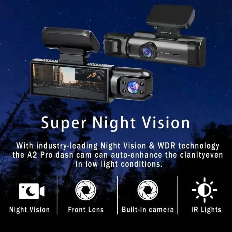 1080P High-Definition Dual Camera Dash Cam for Cars 3.16 Inch IPS Screen GPS and Lane Departure Warning