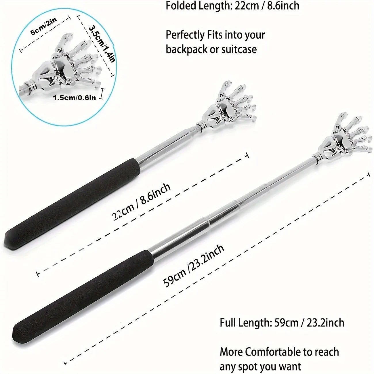 1pc Portable Extendable Back Scratcher Stainless Steel Telescoping Back Scratcher for Both Human Extendable Back Massager