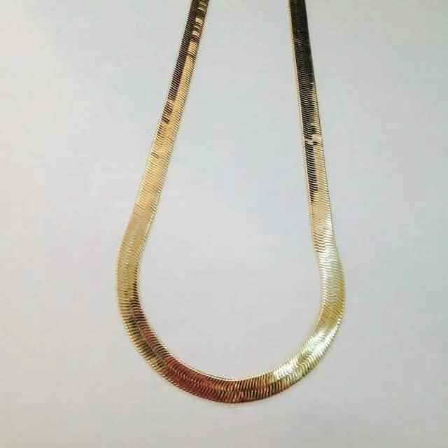14K Gold High Polish Finish Flat Herringbone Chain Necklace