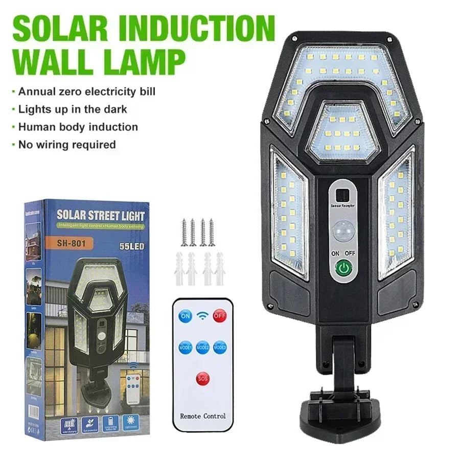 Powerful LED Solar Outdoor Courtyard Wall Lamp Rechargeable Induction Solar Garden Light Terrace Garage Door Street Lighting
