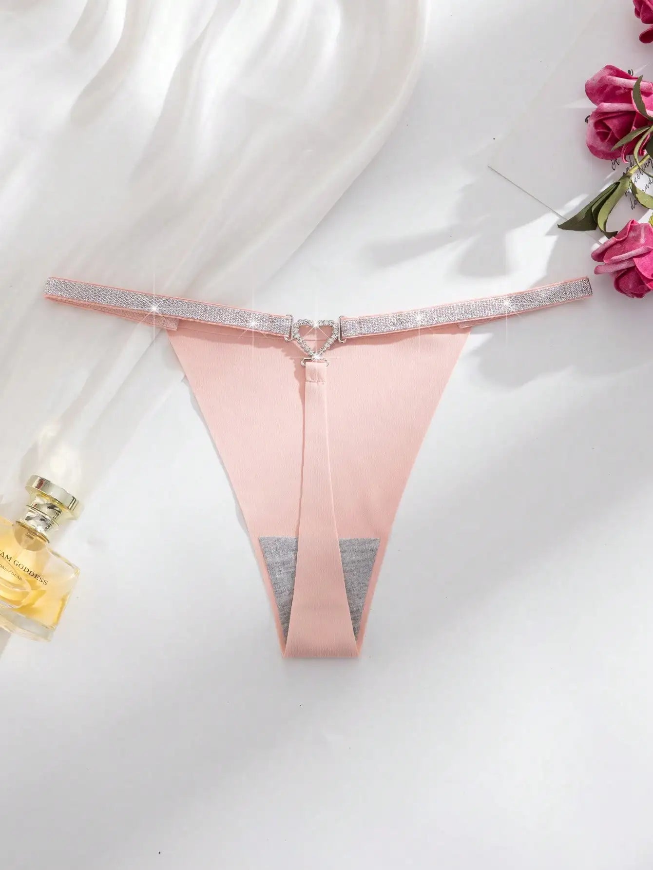 8pcs Multicolor Seamless Thong Panties with Heart Rhinestone Waistband