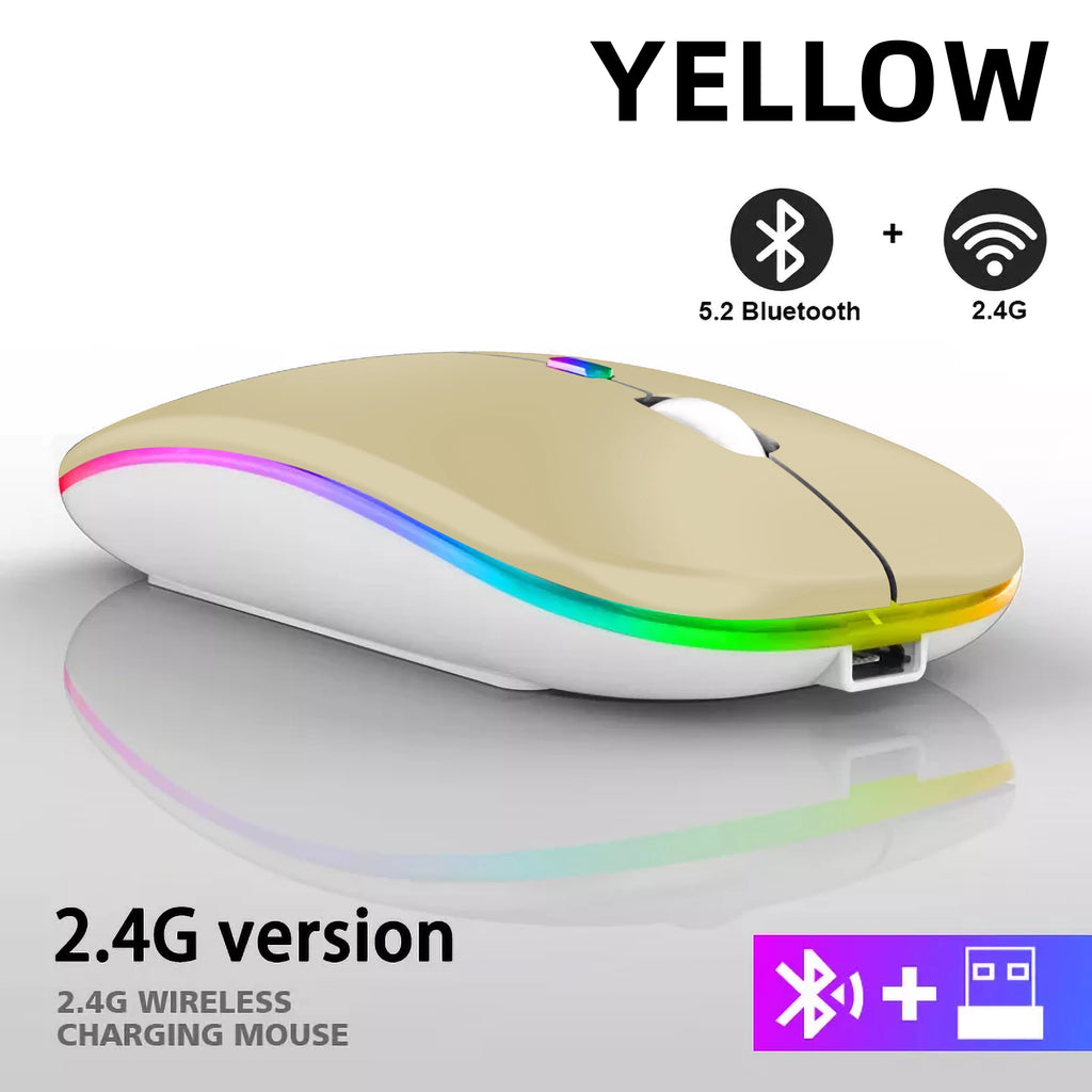 Wireless Mouse Rechargeable Silent LED Backlit Mice PC Laptop Computer Mous 2.4Ghz Receiver Bluetooth Dual Mode Optical Mice
