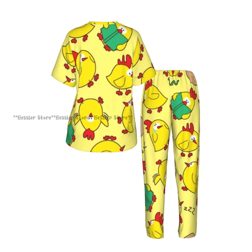 Women's Comfort Pajamas Women's Chicken Pattern Short Sleeve Set Sleepwear