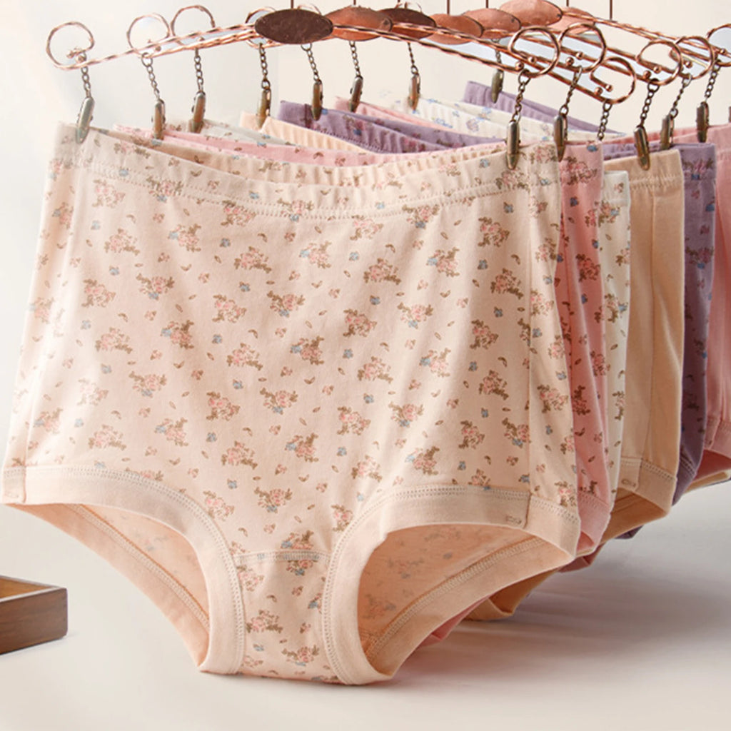 Floral Printed Women's Underwear High Waist Plus Size Ladies Briefs Breathable Thin Soft Daily Wear Comfortable Female Panties