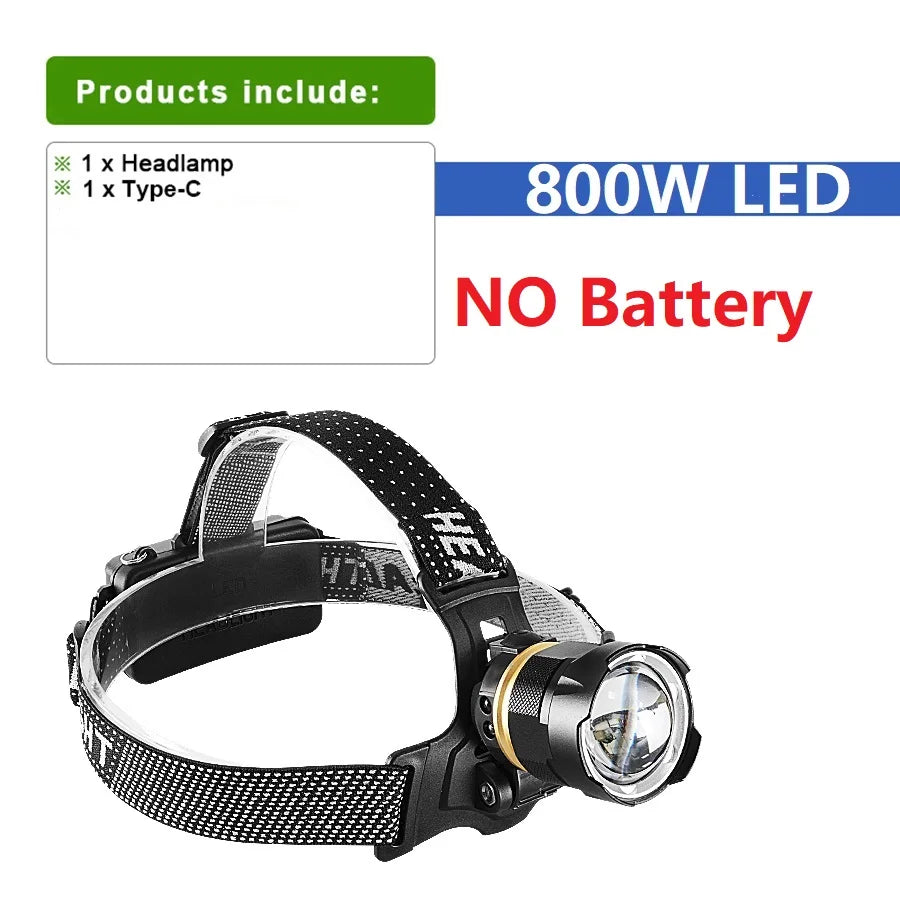 18000000LM  XHP360 Headlamp High Power Front Lantern Rechargeable Headlight 18650 Head Flashlight Camping Fishing Head Lantern