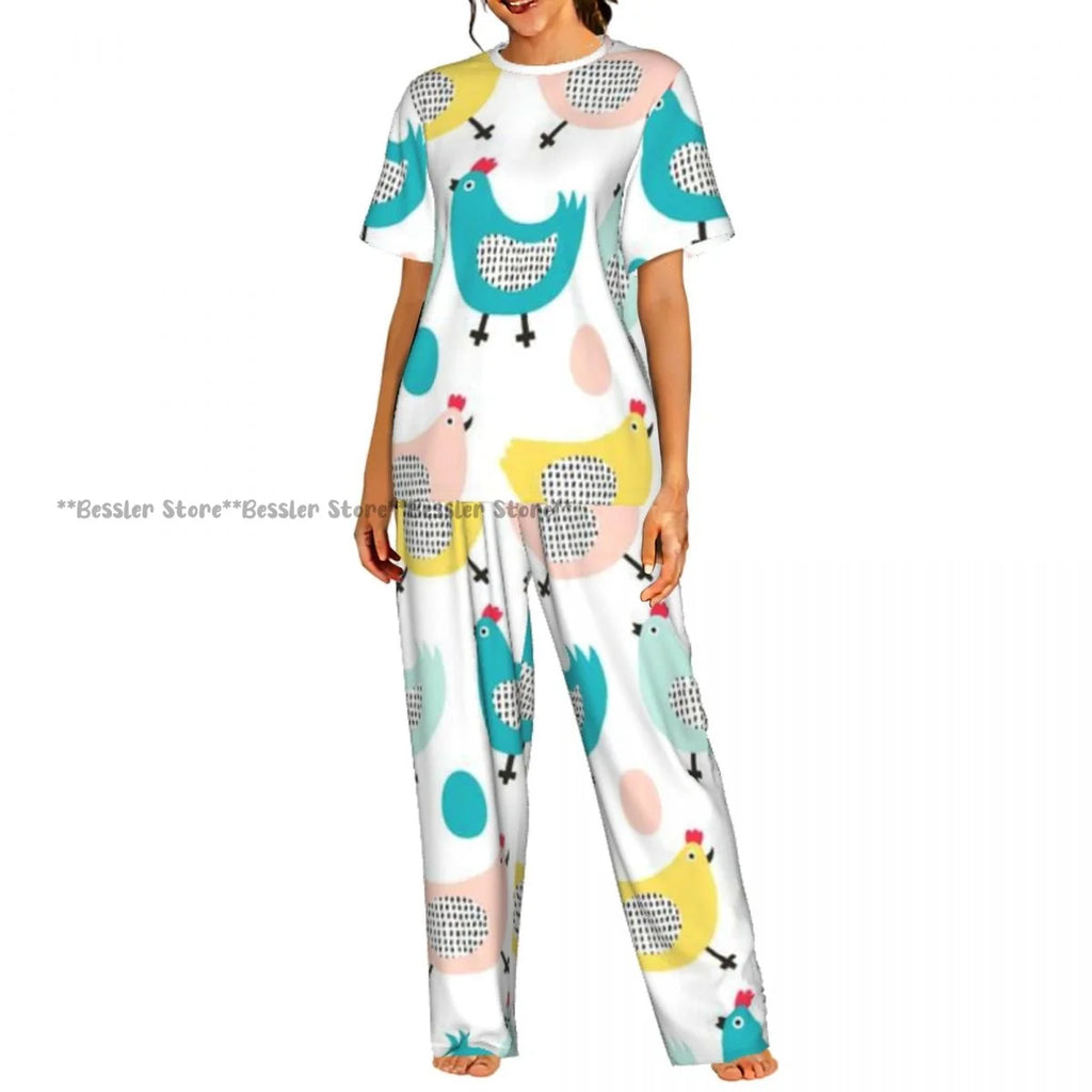 Women's Comfort Pajamas Women's Chicken Pattern Short Sleeve Set Sleepwear