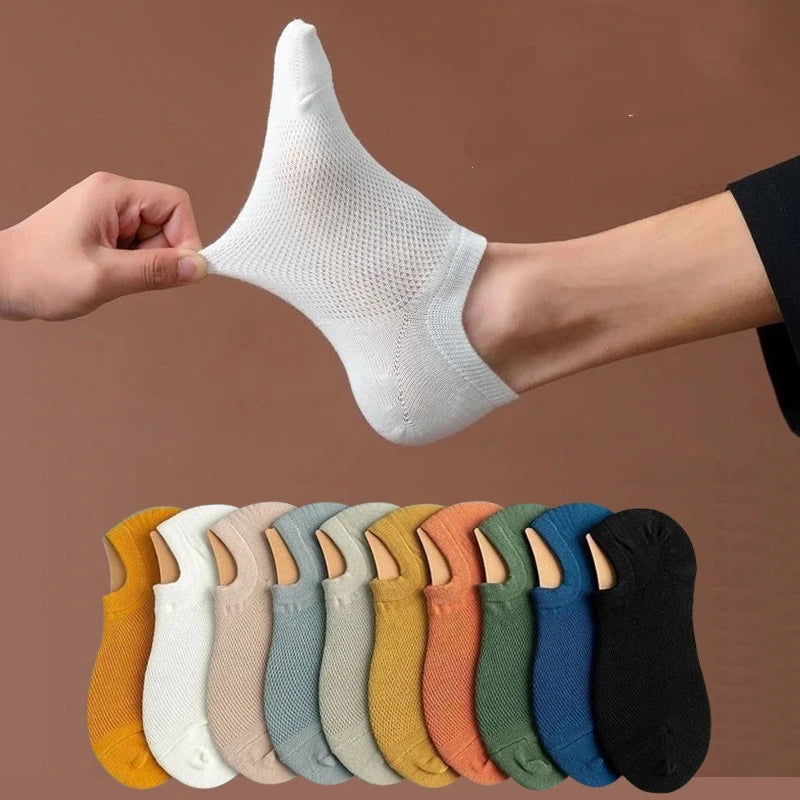 10 Pairs Summer Men's Socks Soft Breathable Cotton With Soft Silicone Anti-slip Coating Invisible Socks Casual Boat Socks