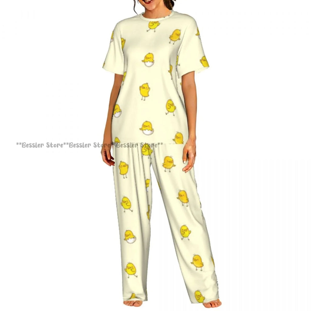 Women's Comfort Pajamas Women's Chicken Pattern Short Sleeve Set Sleepwear