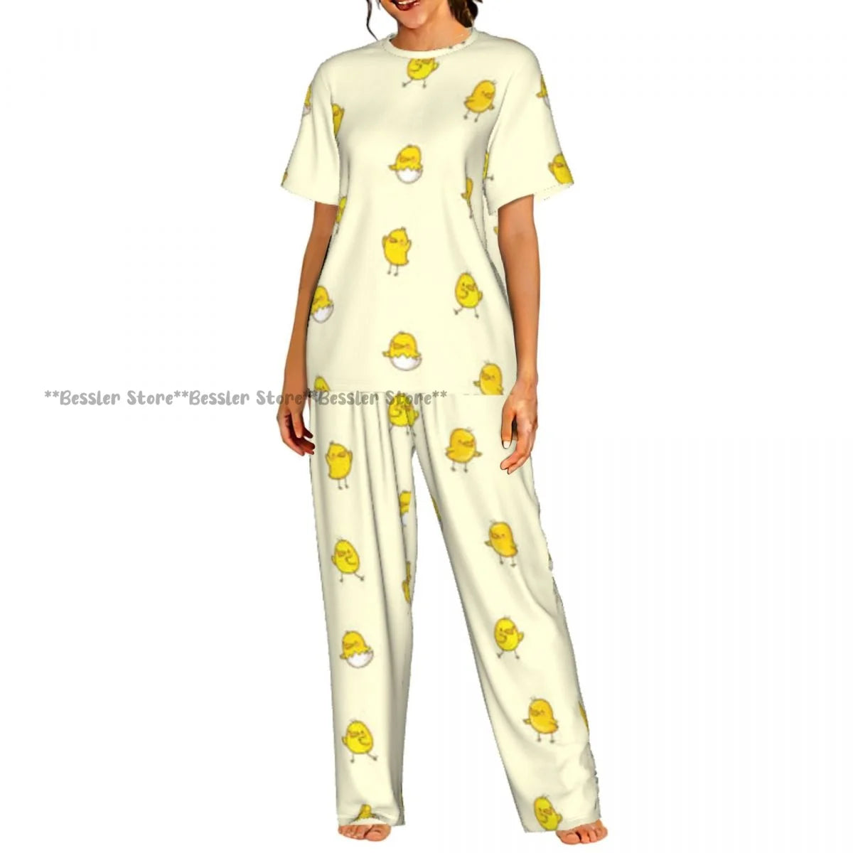 Women's Comfort Pajamas Women's Chicken Pattern Short Sleeve Set Sleepwear
