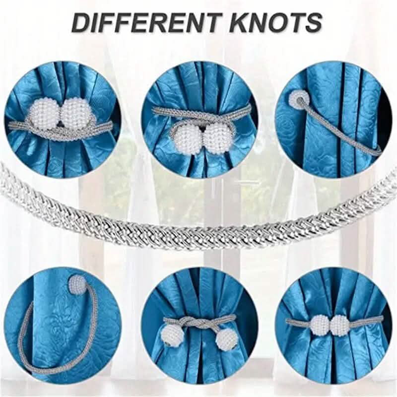 2-Pieces: Magnetic Curtain Tiebacks with Faux Pearls