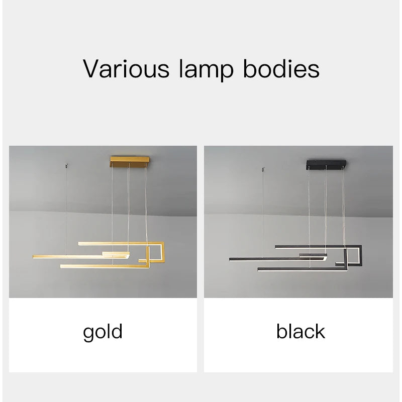 Modern Black Rectangle LED Pendant Lamp Dining Room Kitchen Bar Living Room Bedroom Dimmable Dining Table Lighting Chandelier