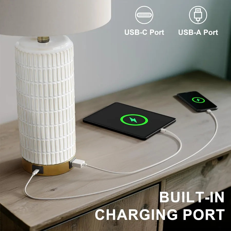 Touch Bedside Table Lamps with USB Ports for Bedroom Living Room 25'' Dimmable Nightstand Touch Lamps for Living Room Modern Ce