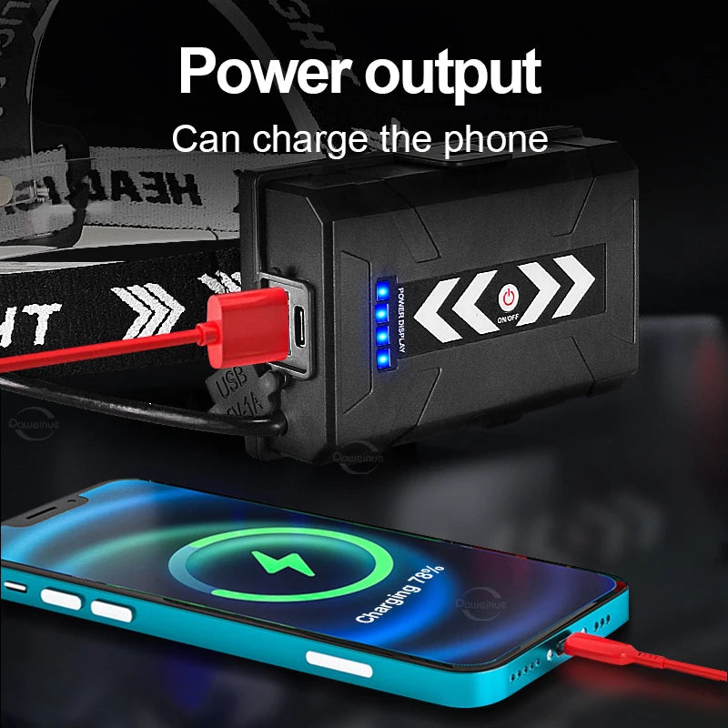 18000000LM  XHP360 Headlamp High Power Front Lantern Rechargeable Headlight 18650 Head Flashlight Camping Fishing Head Lantern