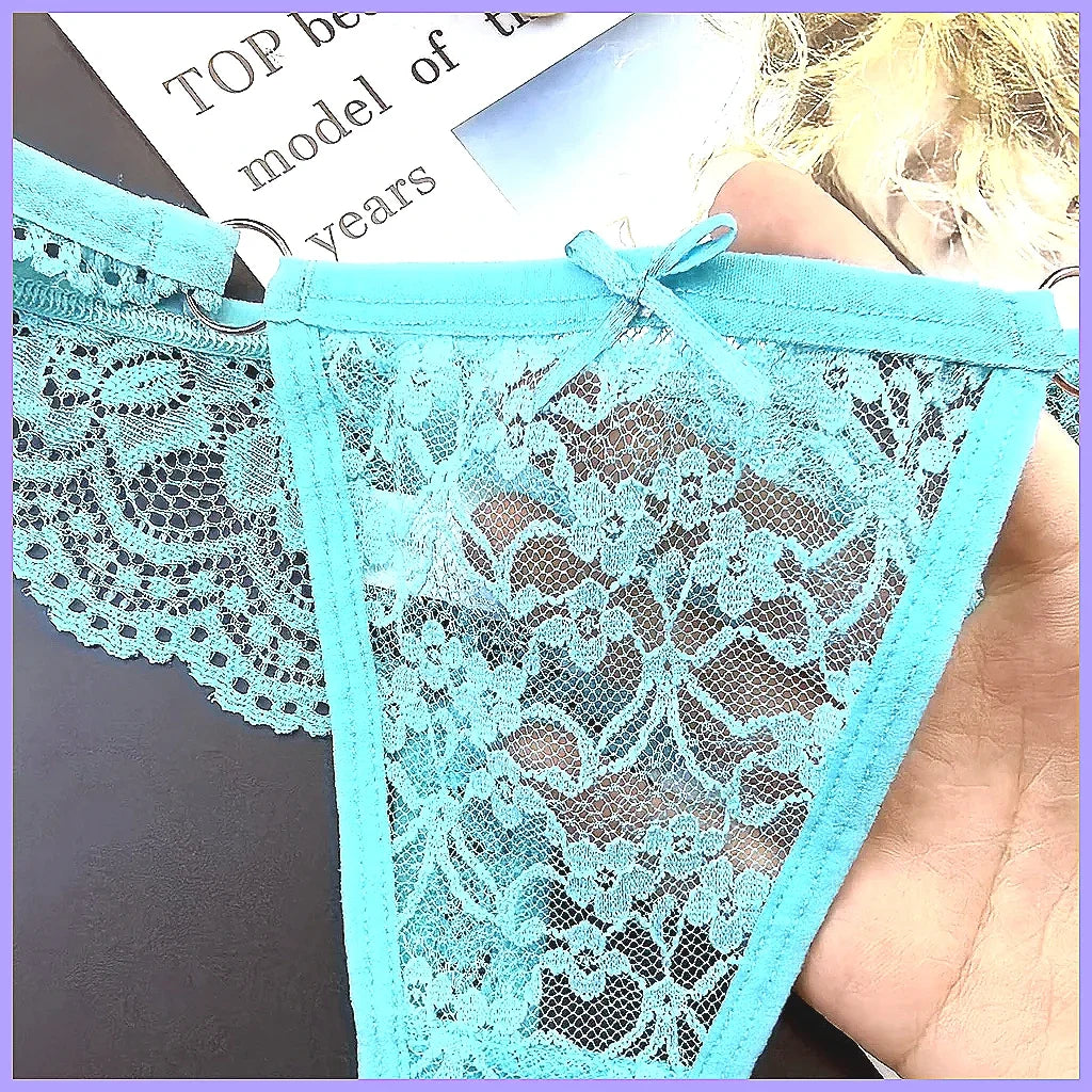 4Pcs Sexy Lace Thong Panties Women Low Rise Transparent Lingerie Set Plus Size