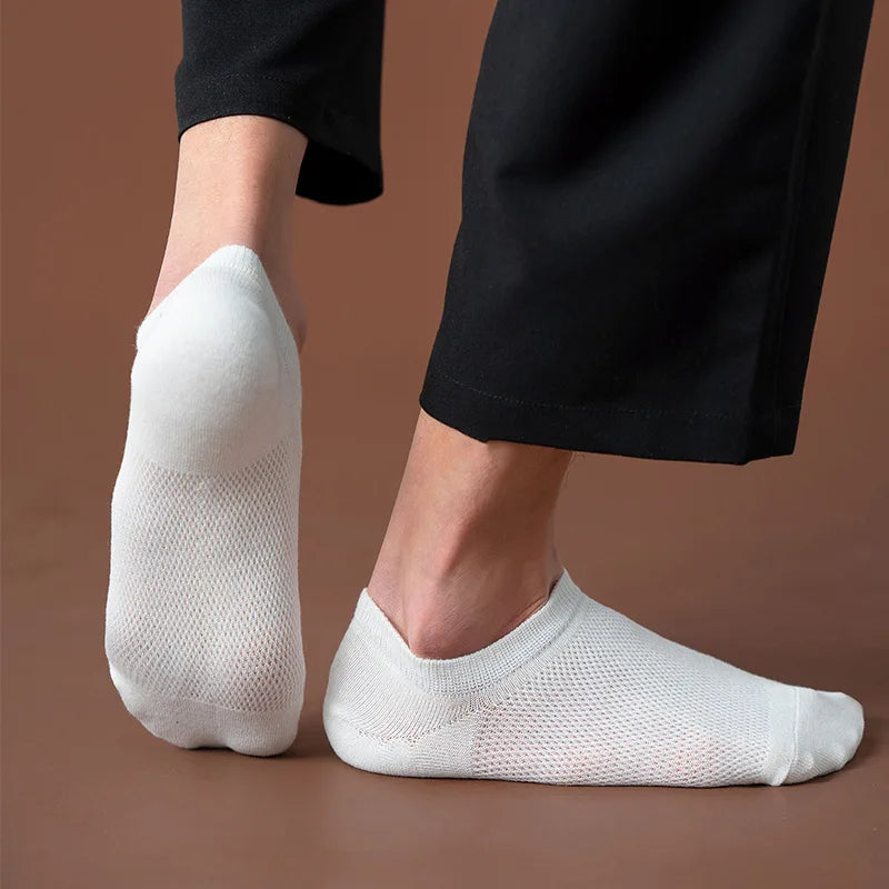 10 Pairs Summer Men's Socks Soft Breathable Cotton With Soft Silicone Anti-slip Coating Invisible Socks Casual Boat Socks