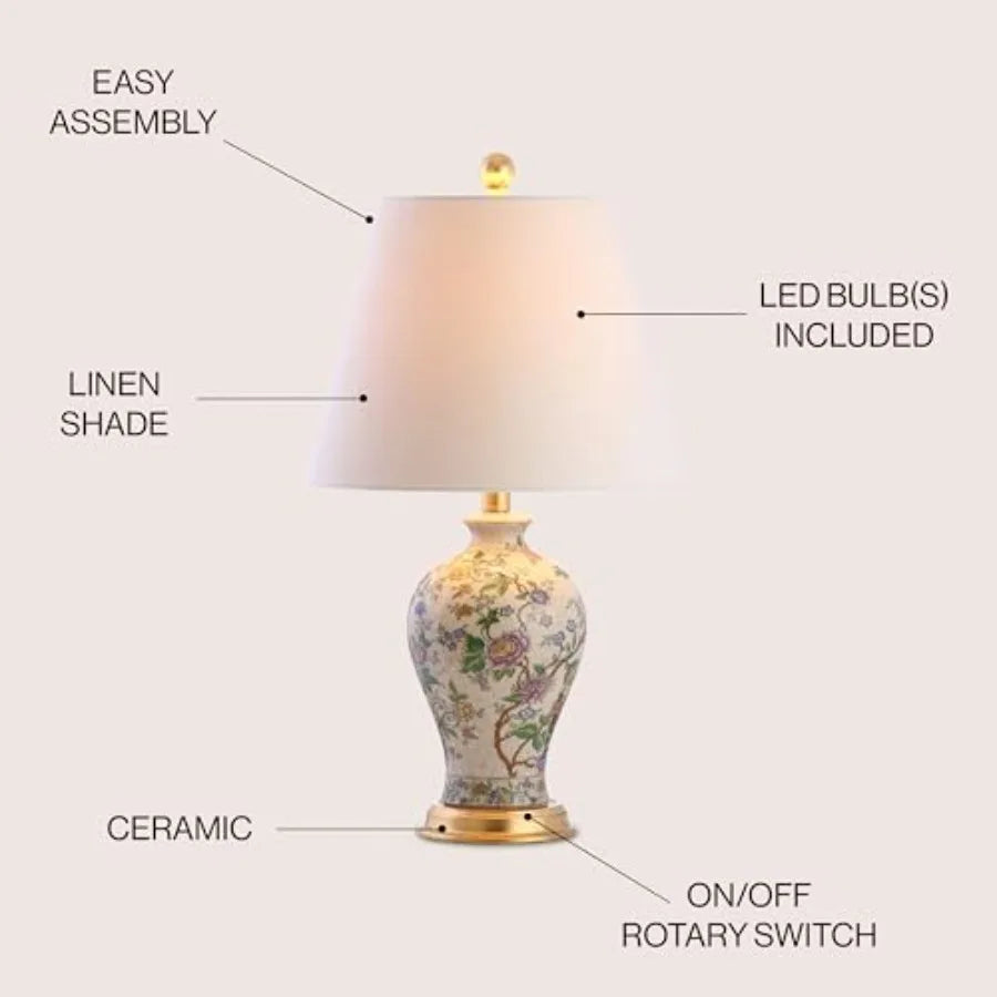 JYL3009A Grace 24" Floral LED Table Lamp Classic Cottage Bedside Desk Nightstand Lamp for Bedroom Living Room Office College Bo