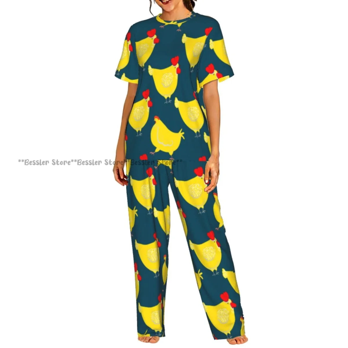 Women's Comfort Pajamas Women's Chicken Pattern Short Sleeve Set Sleepwear