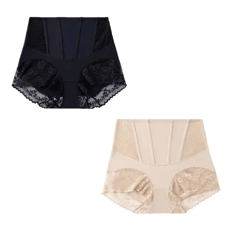 TrowBridge 2PCS Women's Shaper Panties High-Waist Lace Sexy Lingerie Abdominal Tightener Female Briefs Fishbone Waist Slimming
