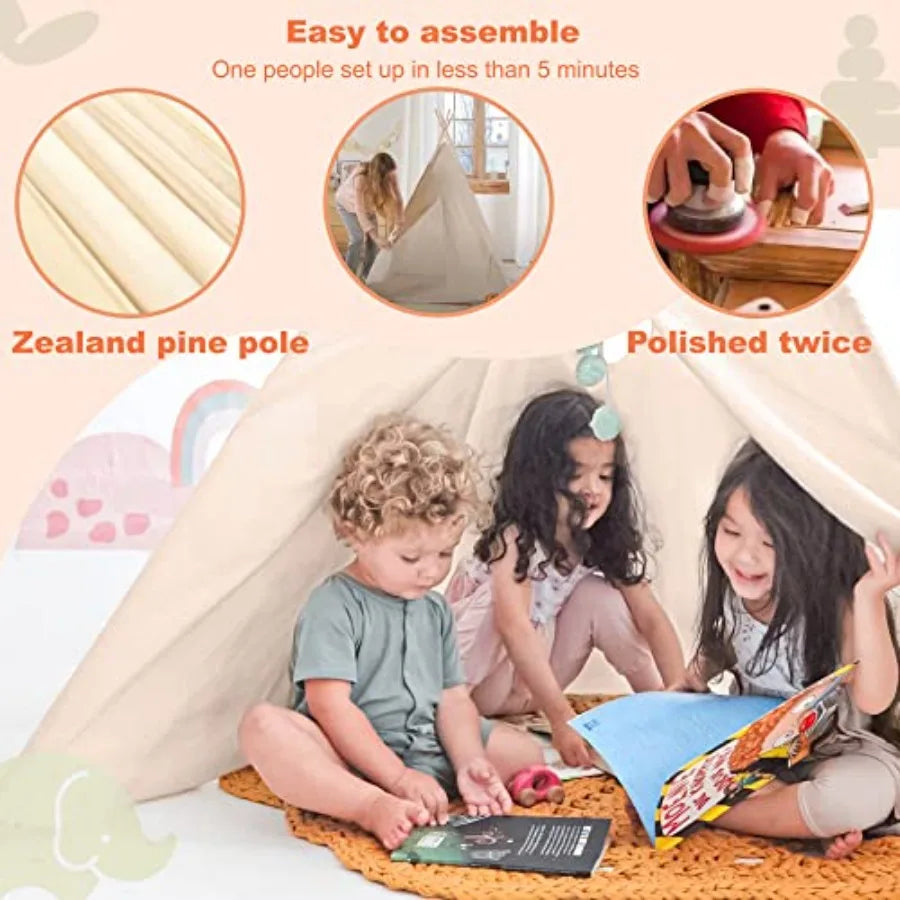 Tiny Land Teepee Tent for with Star Lights, Foldable Play Tent for Girls and Boys, Washable Indoor Toddler Tent, Cozy Warm Read