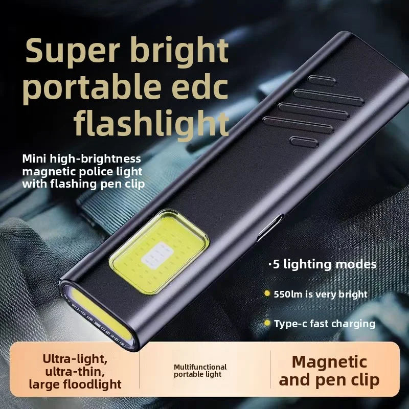 Emergency Portable Rechargeable Mini LED Keychain Flashlight 800LM Magnetic Pocket Torch Light for Work, Camping, Car Use