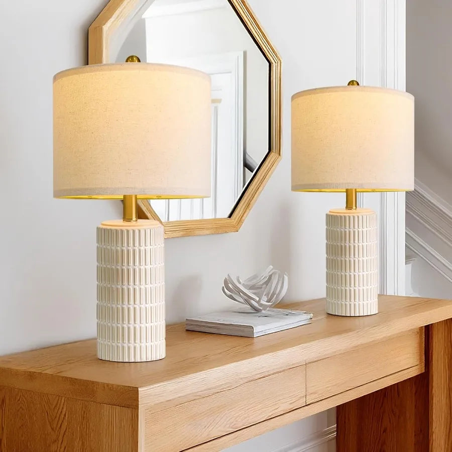 20.75" Small Modern Ceramic Table Lamps Set of 2 for Bedroom White Bedside Lamps for Night Stands Farmhouse Desk Decor Gift Nig