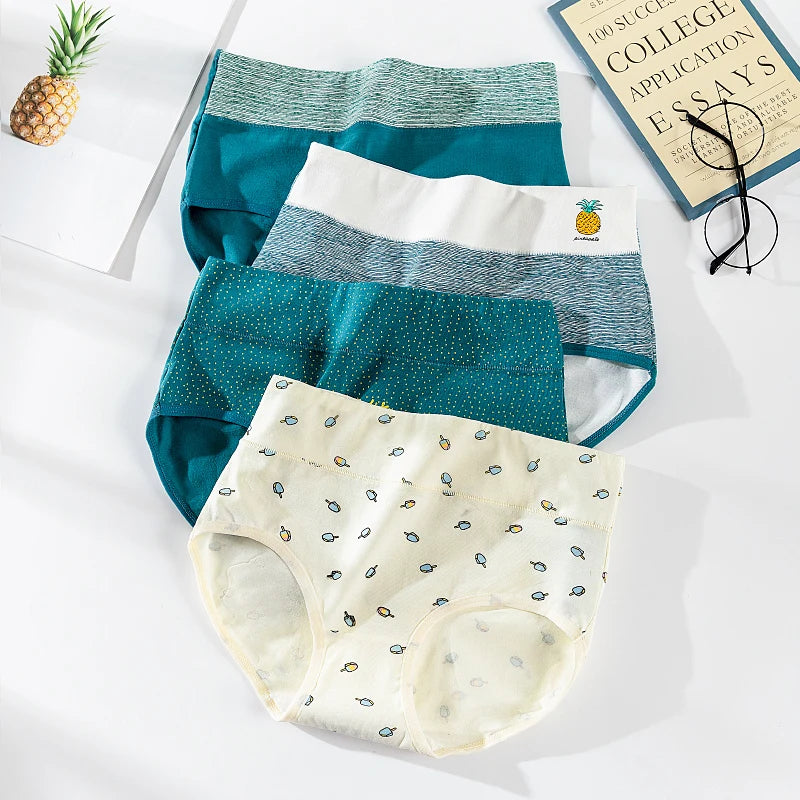 4Pcs/Set High Waist Women Panties Cotton Underwear Fashion Print Ladies Briefs Slim Underpants Breathable Sexy Ladies Lingerie