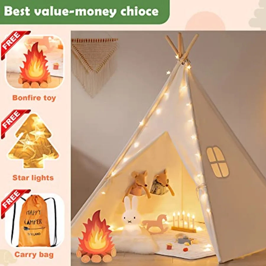 Tiny Land Teepee Tent for with Star Lights, Foldable Play Tent for Girls and Boys, Washable Indoor Toddler Tent, Cozy Warm Read