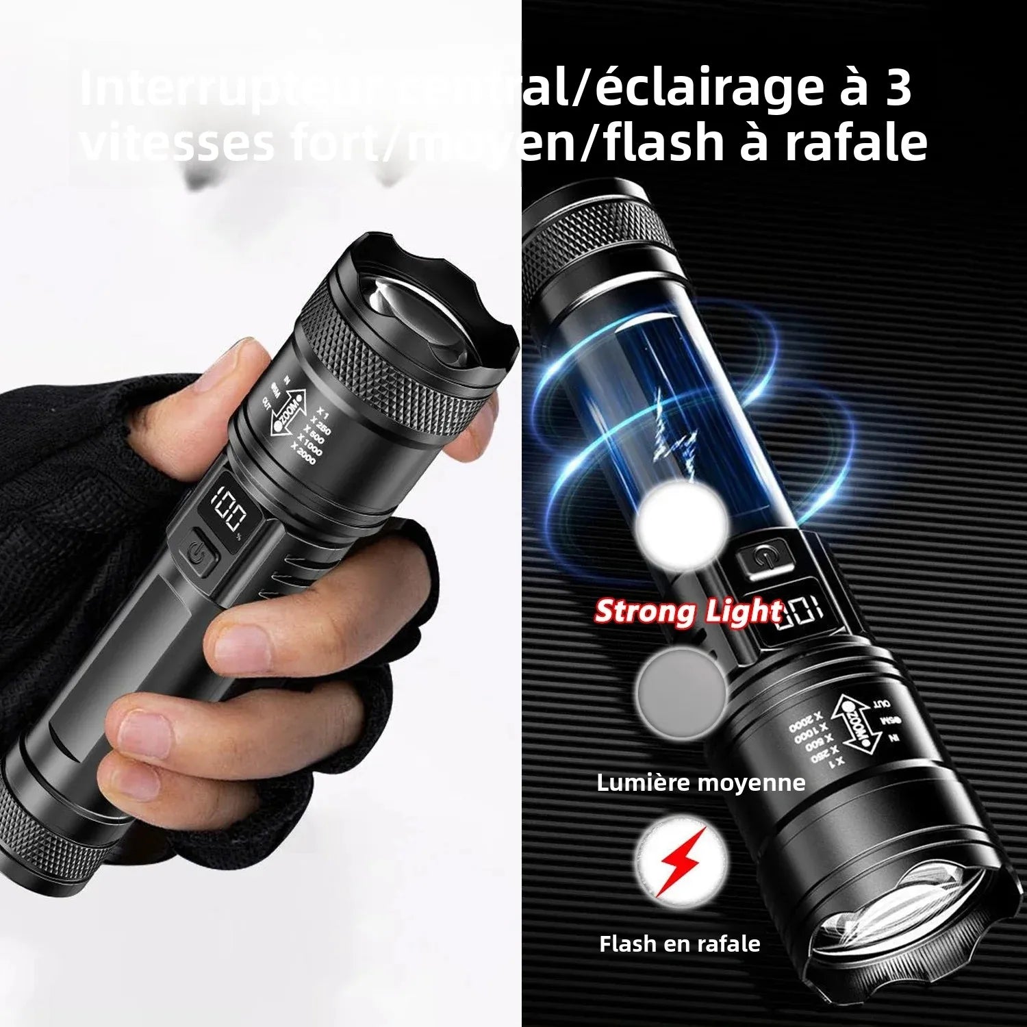 2000LM Ultra Bright P50 LED Flashlight Tactical EDC Emergency Spotlight Telescopic ZoomHandheld Torch  w/ 14500/18650 Battery