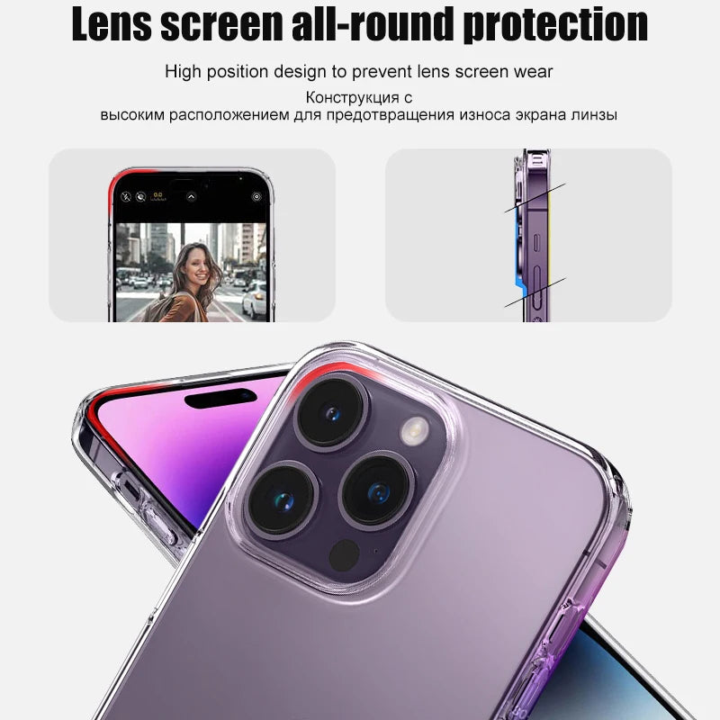 Luxury Clear Silicone Phone Case For iPhone 16 15 14 13 12 11 Pro Max XR X XS 7 8 Plus Shockproof Transparent Bumper Back Cover