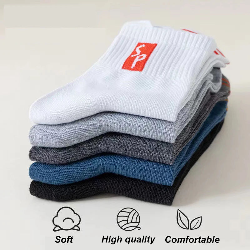 New 5Pair Men's Sports Socks Cotton High Quality Casual Business Walk Socks Spring Autumn Fashion For Men Size EU38-45