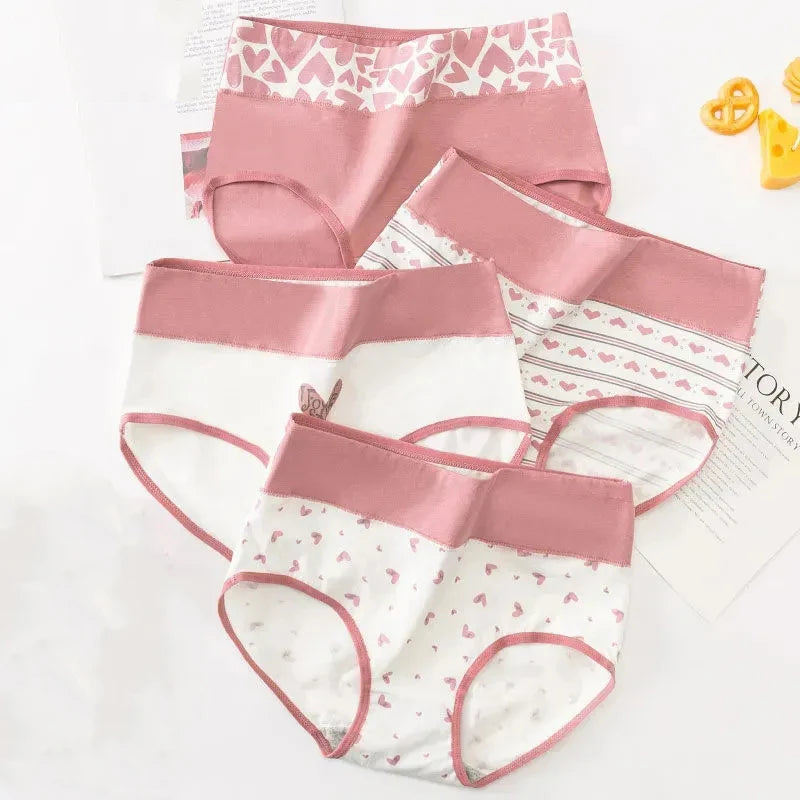 4Pcs/Set High Waist Women Panties Cotton Underwear Fashion Print Ladies Briefs Slim Underpants Breathable Sexy Ladies Lingerie