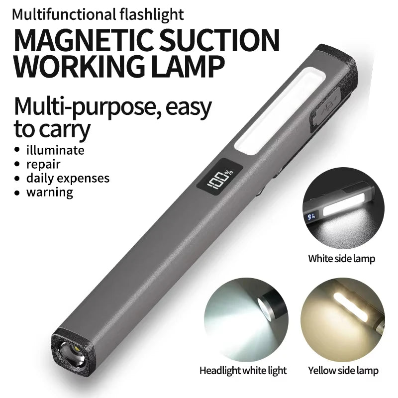 Rechargeable Pen Light Flashlight Led Pen Flashlight Pocket Light for Camping Work Repair Outdoor Small Mini Cob Light Magnets
