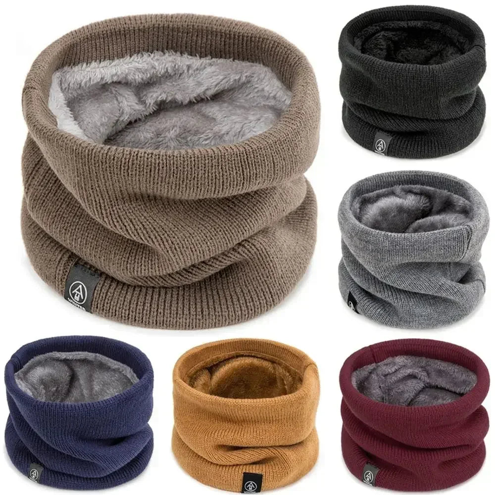 Warm Winter Ring Scarf Women Men Unisex Solid Plus Velvet Knitted Full Face Mask Snood Neck Scarves Bufanda Thick Muffler 2030