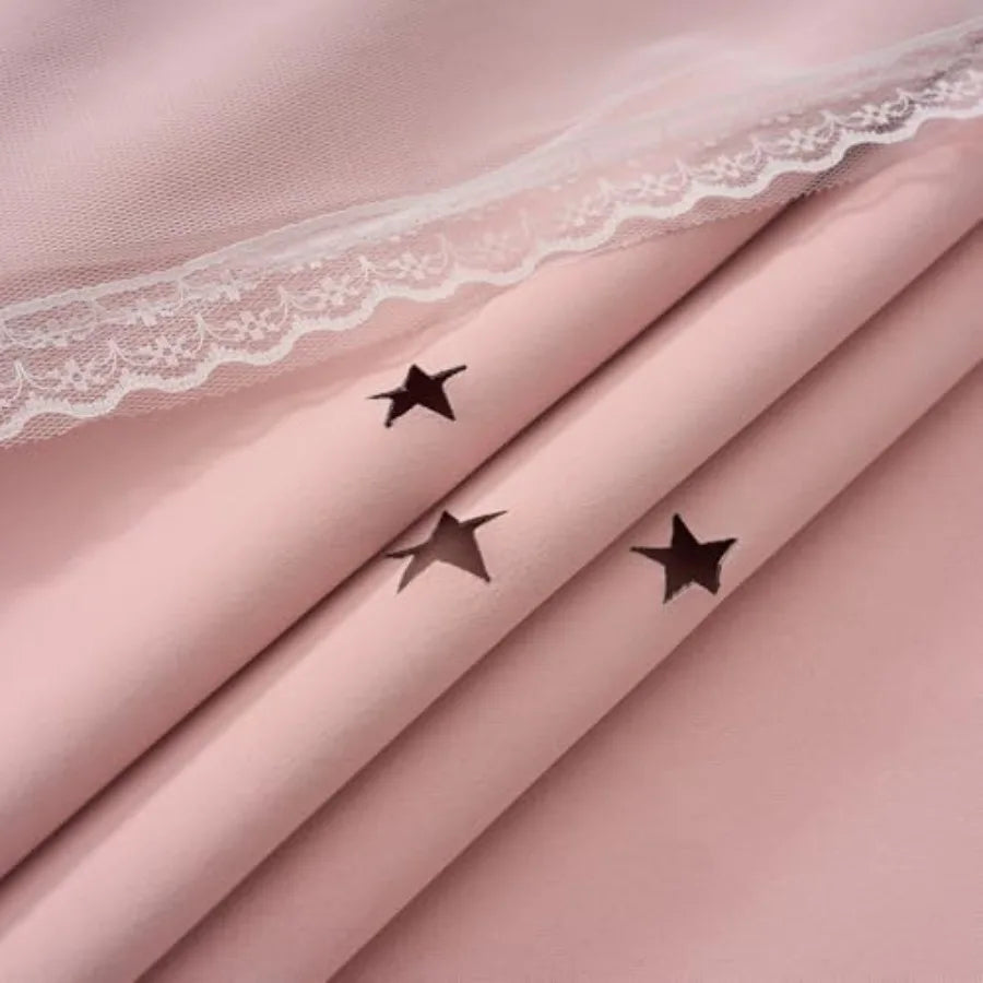 Curtains Blackout for Girls Room - Aesthetic Star Cutout Double Layer with White Sheer Overlay, 63 Inch Length 2 Panels Cute Cu