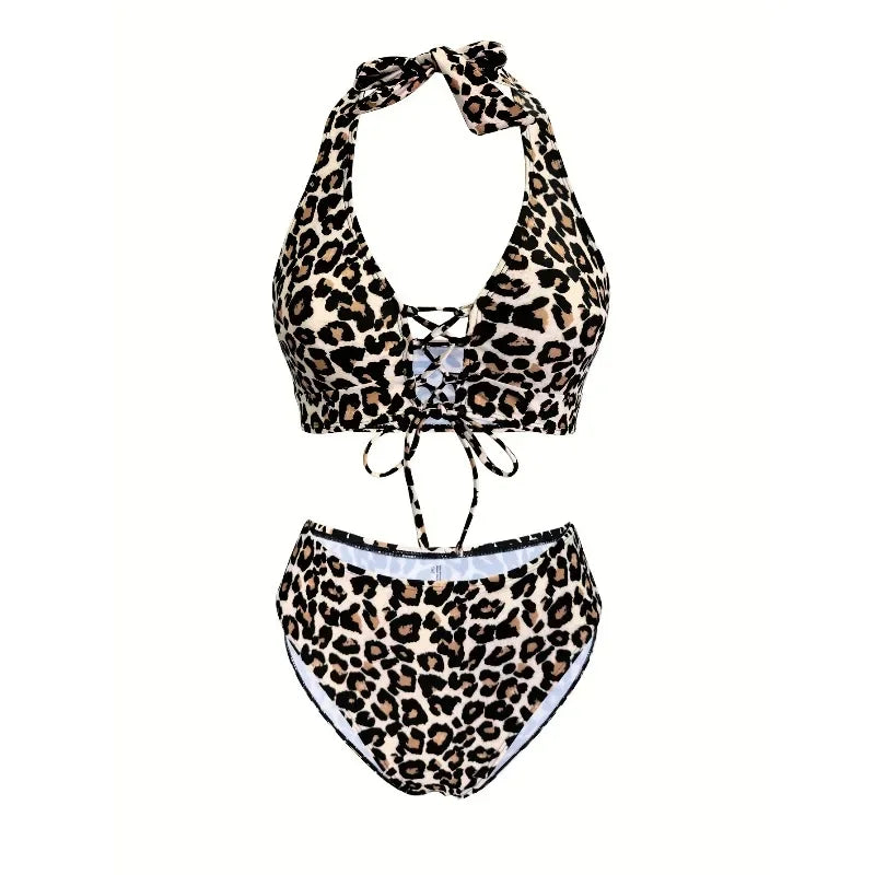 Summer new set leopard print bikini set - European and American style swimwearjv