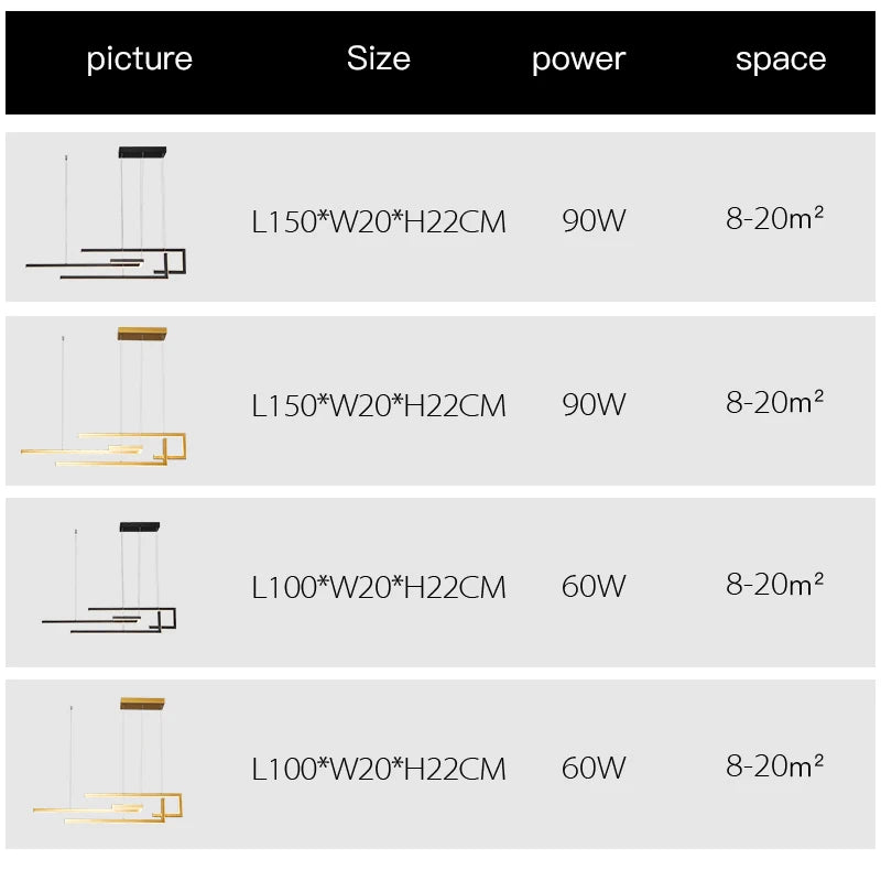 Modern Black Rectangle LED Pendant Lamp Dining Room Kitchen Bar Living Room Bedroom Dimmable Dining Table Lighting Chandelier