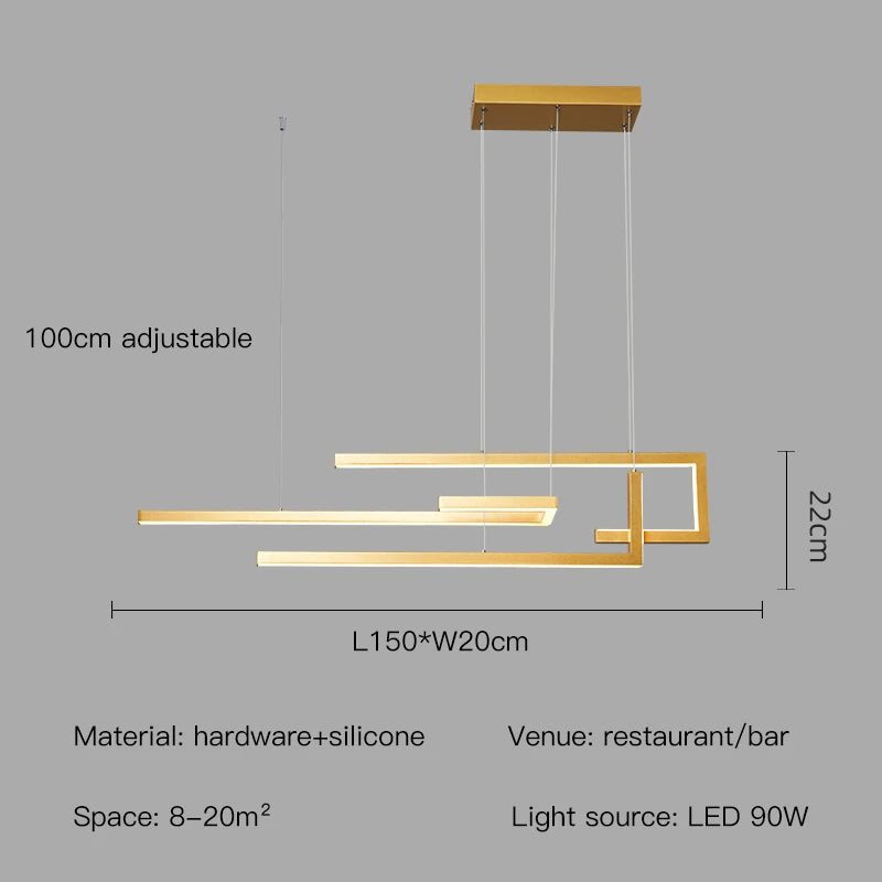 Modern Black Rectangle LED Pendant Lamp Dining Room Kitchen Bar Living Room Bedroom Dimmable Dining Table Lighting Chandelier