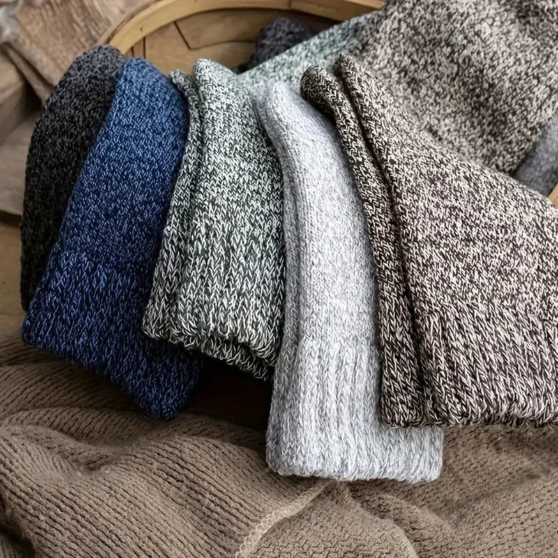 3 Pairs Men's Winter Warm Socks, Thick Towel Mid-Calf Socks, Anti-Cold Snow Boots Socks Elastic Solid Color