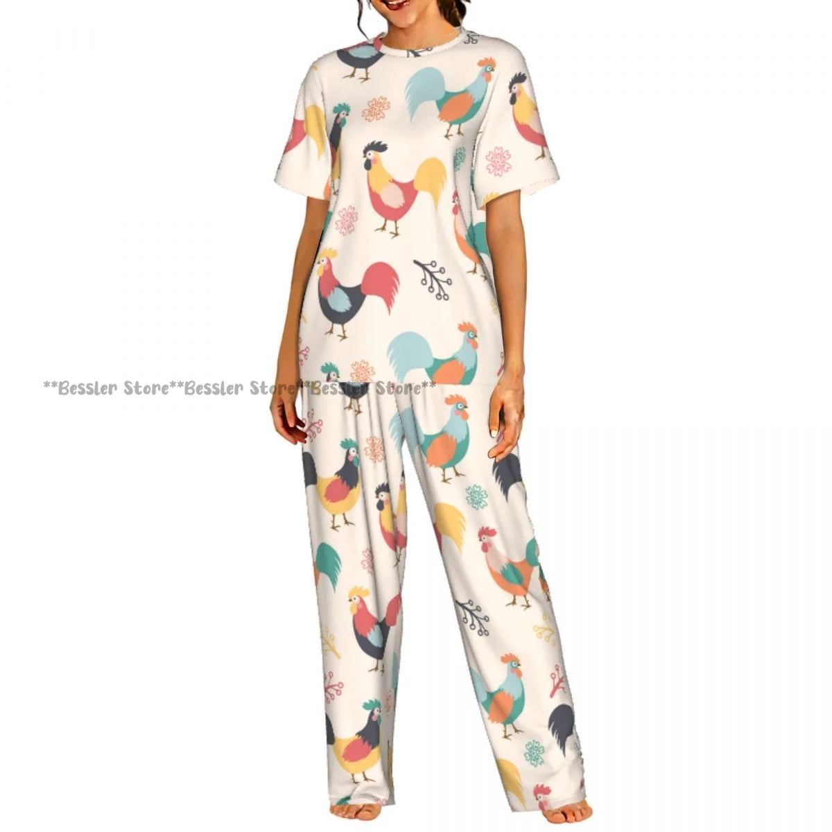 Women's Comfort Pajamas Women's Chicken Pattern Short Sleeve Set Sleepwear