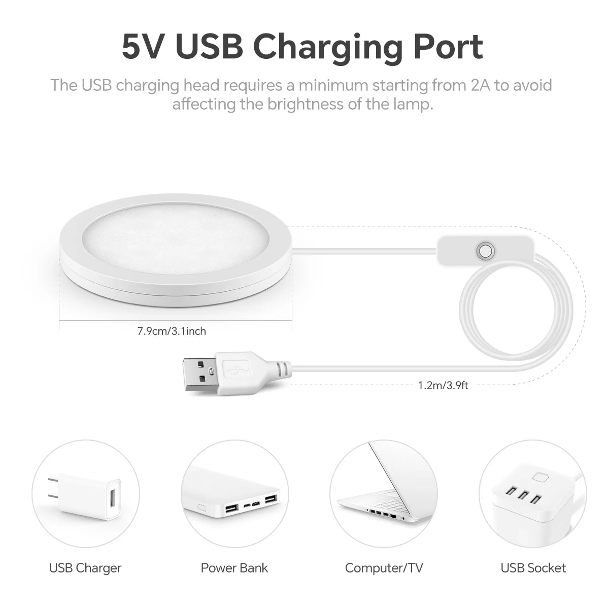 Mini LED Night Light 5V Round LED Puck Lights USB Powered Bambulab Lamp Parts Bedside Table Lamp Lighting Kit