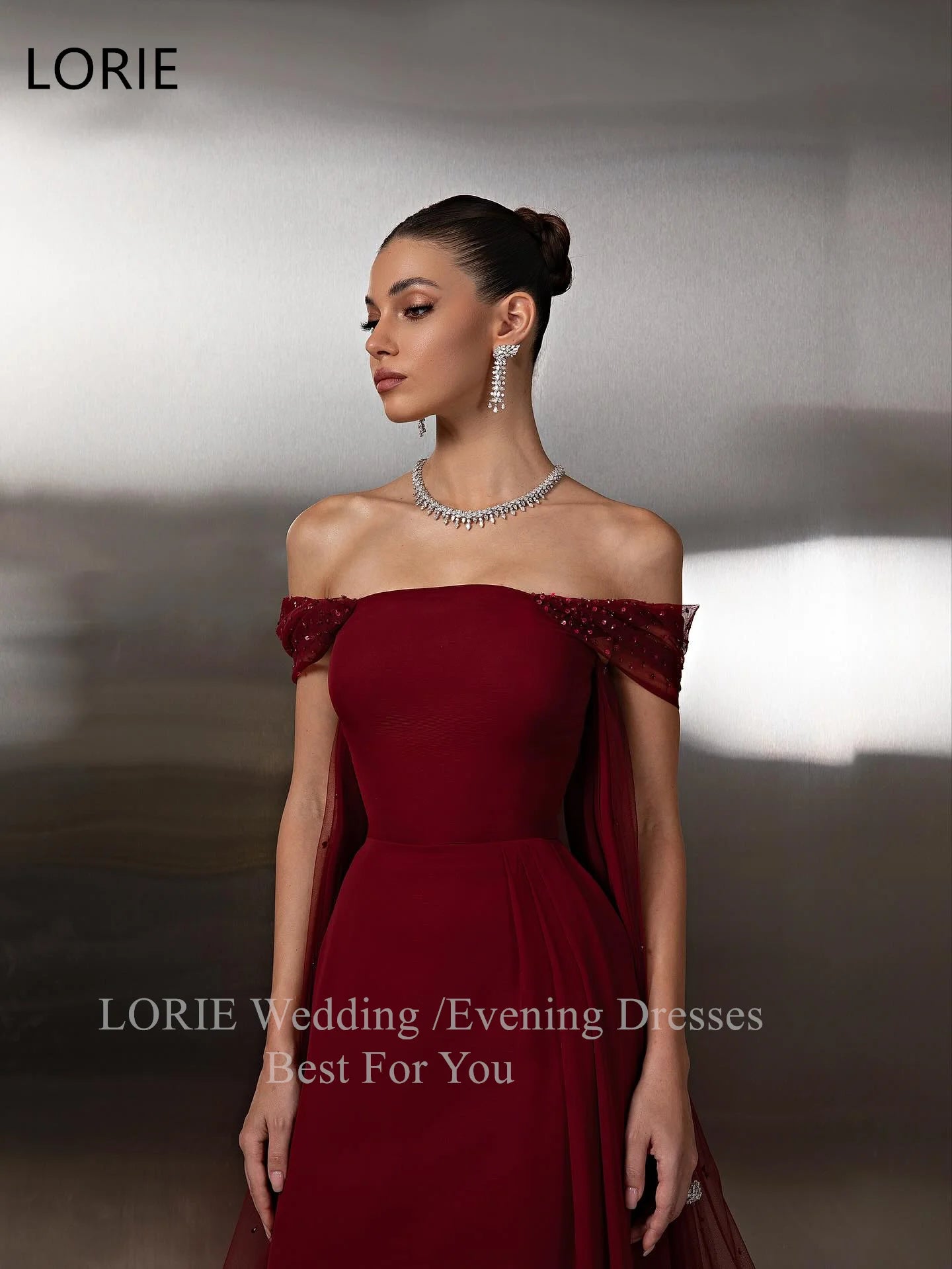 LORIE Luxury Red Party Dresses Sequined Off The Shoulder Evening Prom Dress Pleat Floor Length Prom Gown Customized