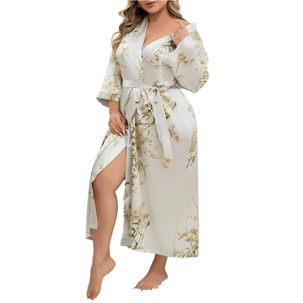 Ladies Oversized Floral Thin Skin-friendly Loungewear Summer Sexy Sleeping Robe Casual Soft and Comfortable Nightdress Homewear