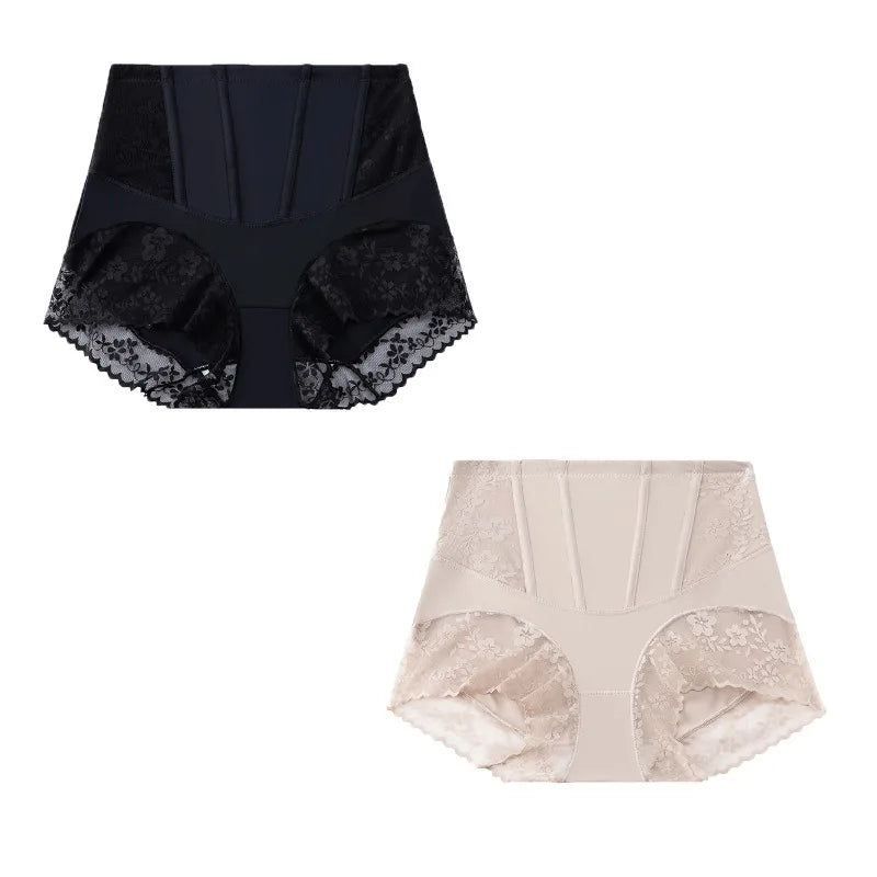 TrowBridge 2PCS Women's Shaper Panties High-Waist Lace Sexy Lingerie Abdominal Tightener Female Briefs Fishbone Waist Slimming